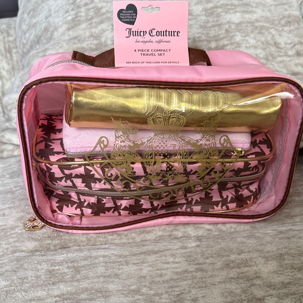 Juicy Couture Pink and Gold Cosmetic Bag Set